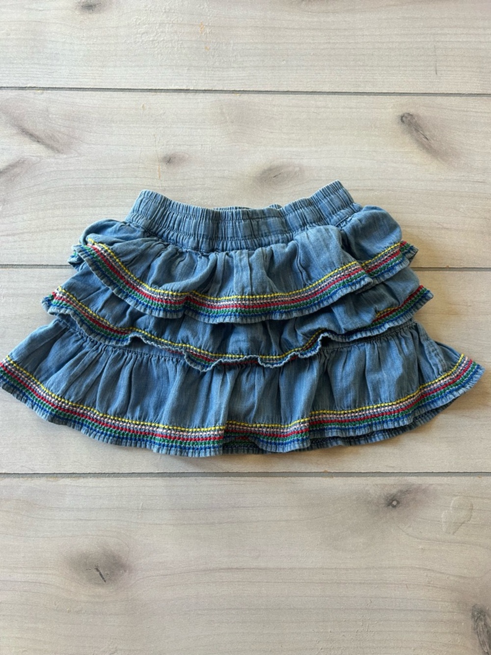 Mini Boden Blue Tiered Ruffle Drawstring Stitched Trim Skort - Picture 3 of 4